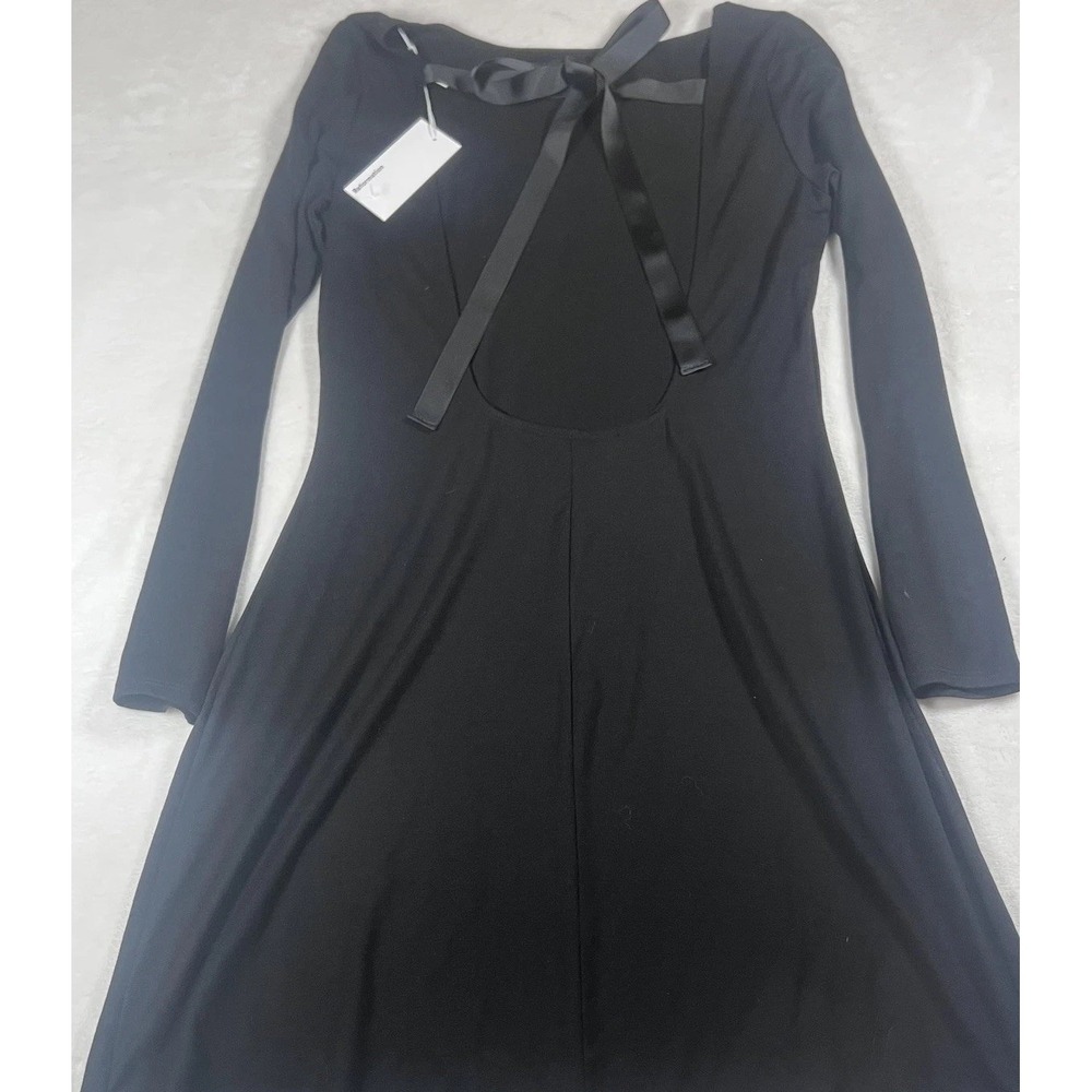 Reformation Avant Dress Womens Large Black Cut Out Bow Long Sleeve Bodycon Mini